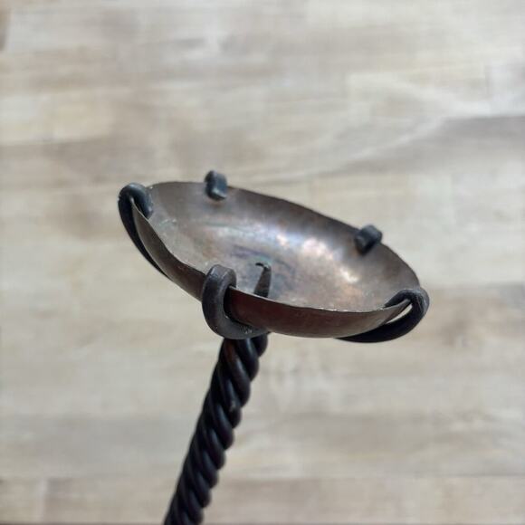 Vintage Large Hand Forged Copper w/ Twisted Metal Candle Holder - Picture 6 of 8